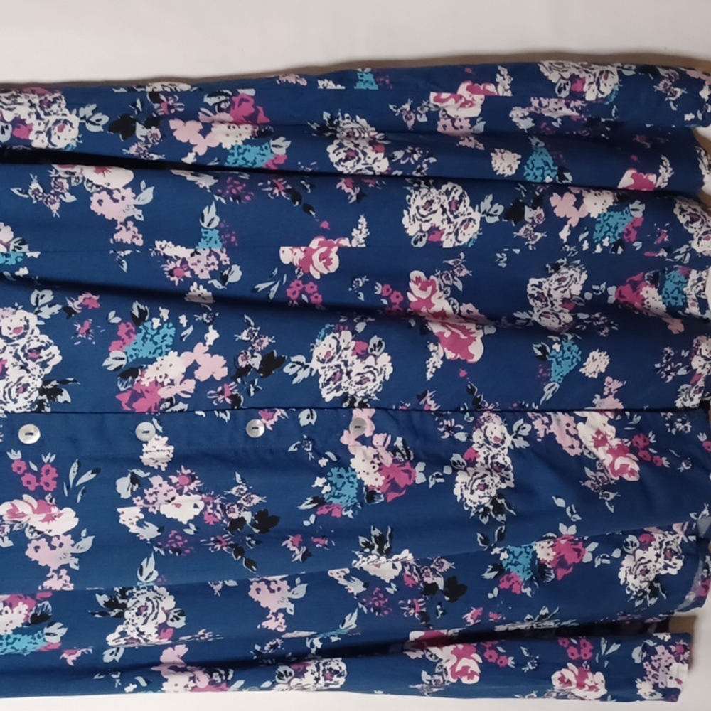KORET Women's Blue Button Front Round Neck Sleeveless Midi Floral Dress. Size L - Picture 3 of 14